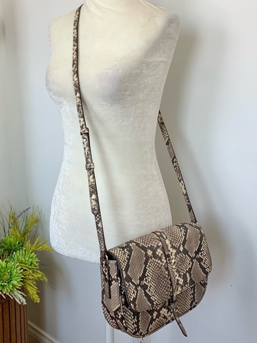 Lk New Banana Republic Snake Print Leather Crossbody purse - Picture 5 of 15